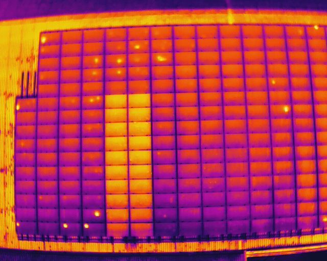 A thermal image of a building with a lot of windows.