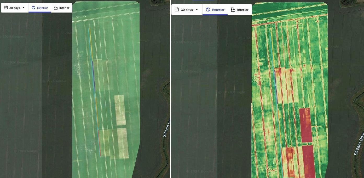 A computer screen shows a picture of a building and a picture of a field.