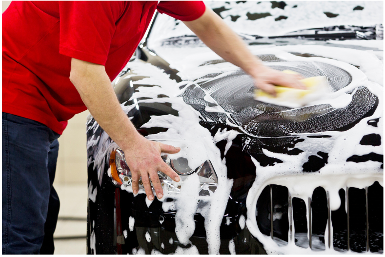 black car hand-washed with sponge