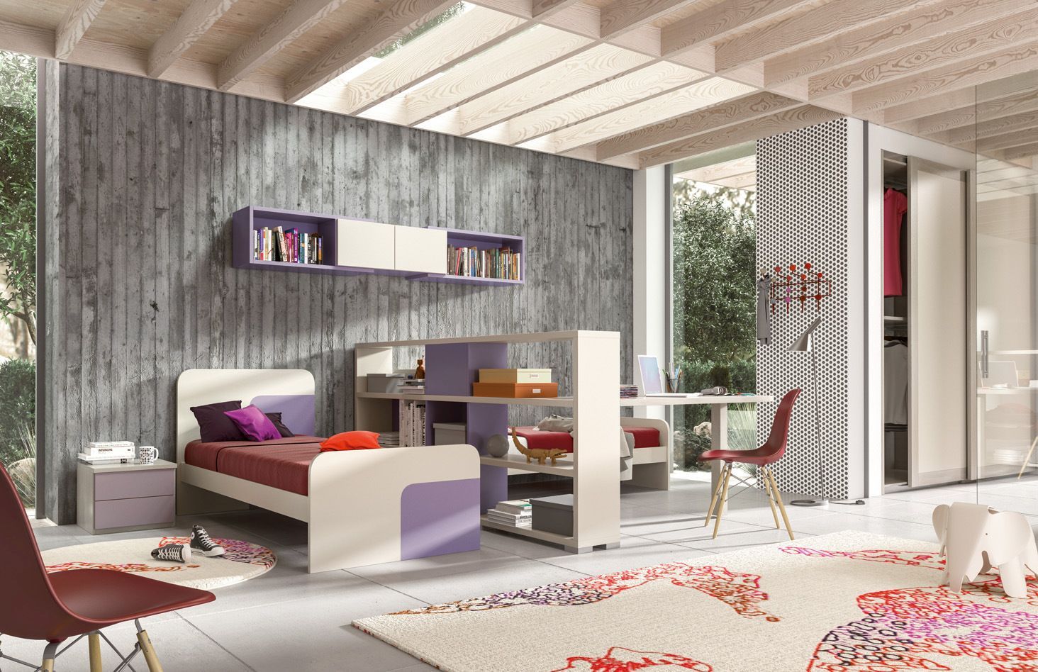 Una camera da letto con un letto singolo e una scrivania