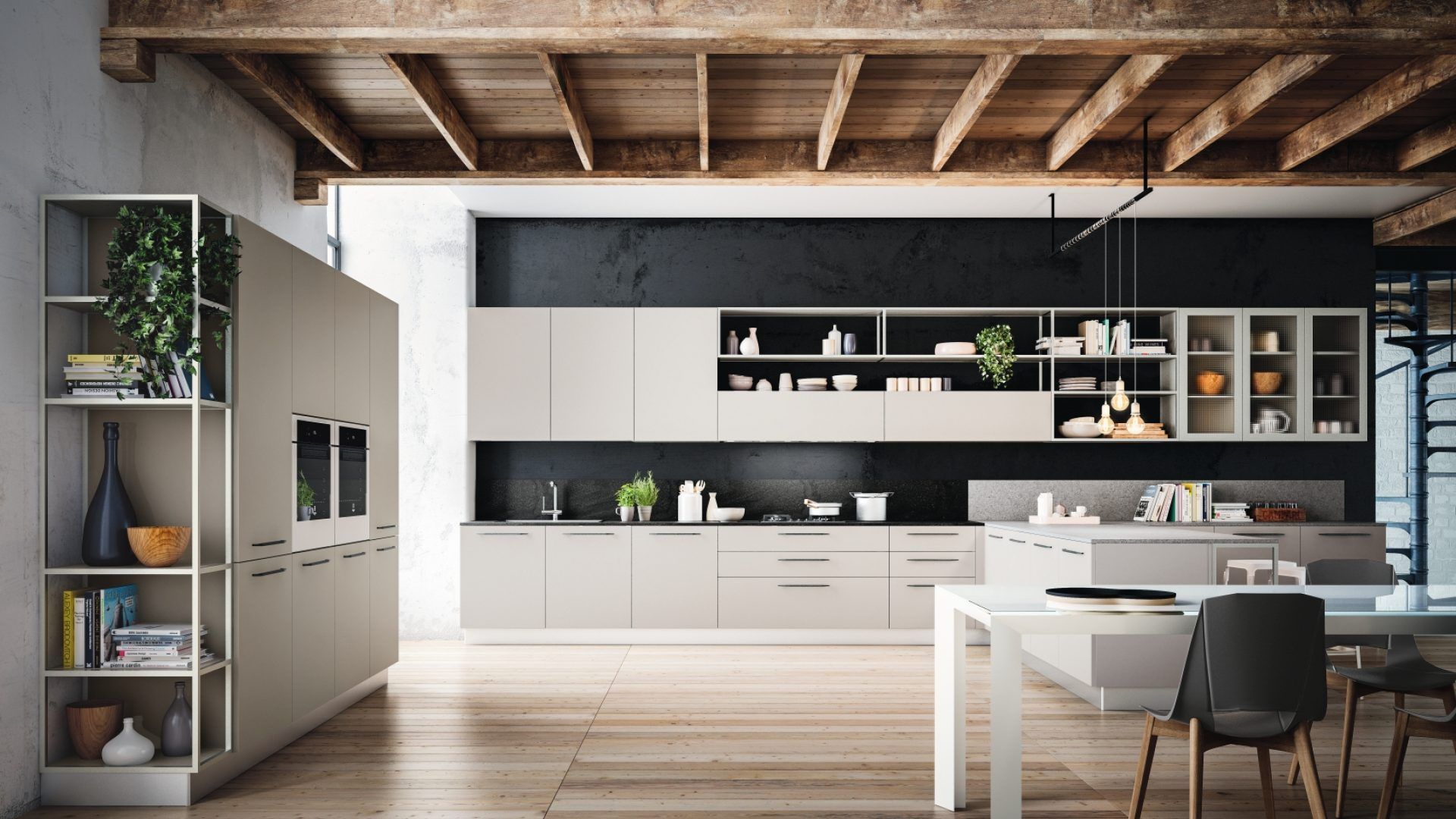 Una cucina con tavolo e sedie