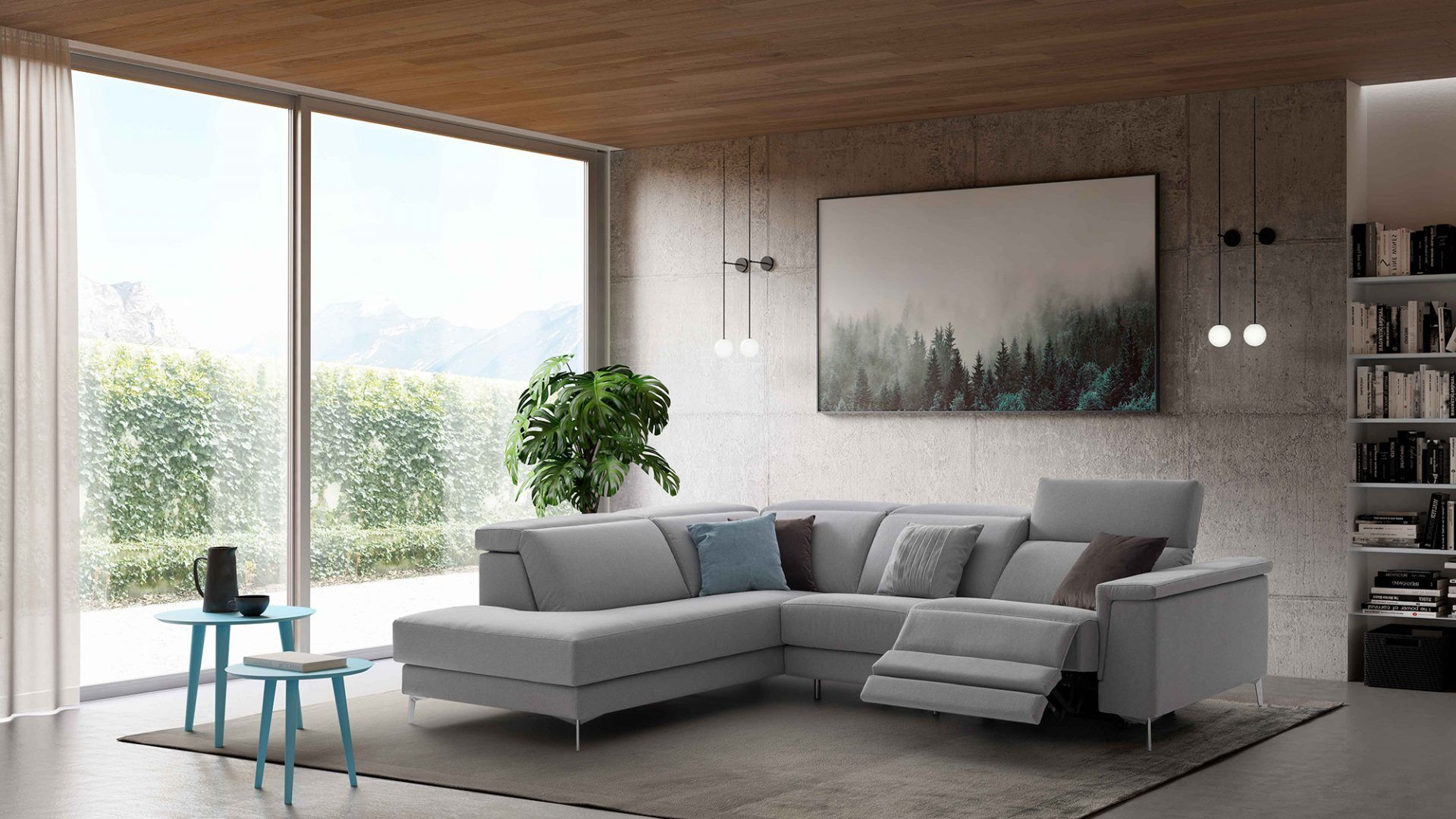 Un soggiorno con un grande divano componibile e un dipinto sul muro