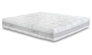 Un materasso bianco è appoggiato su una superficie bianca.