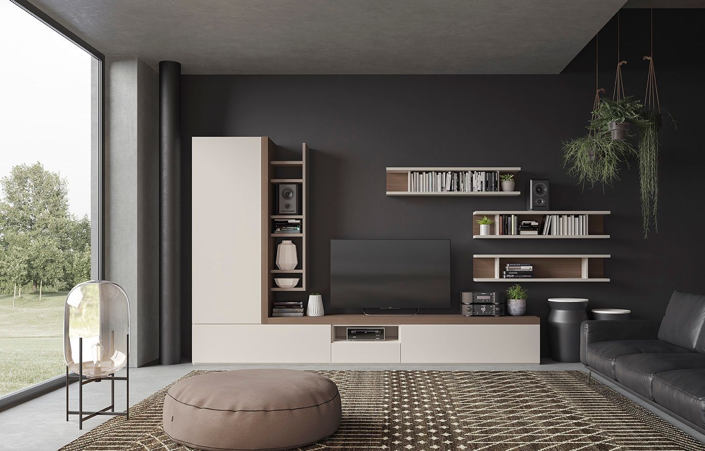 Un soggiorno con un divano, un tappeto e una televisione