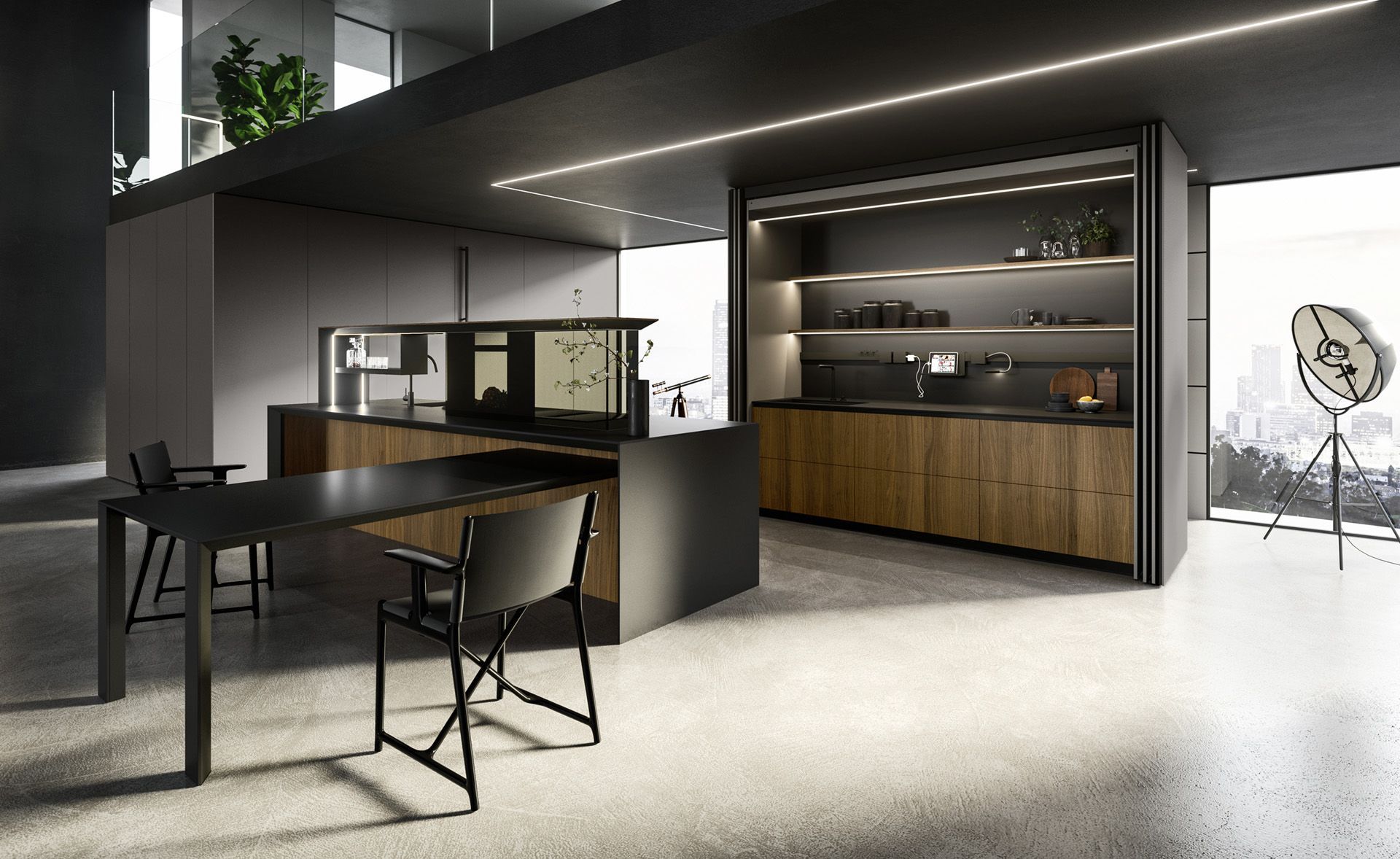 Una cucina con tavolo e sedie