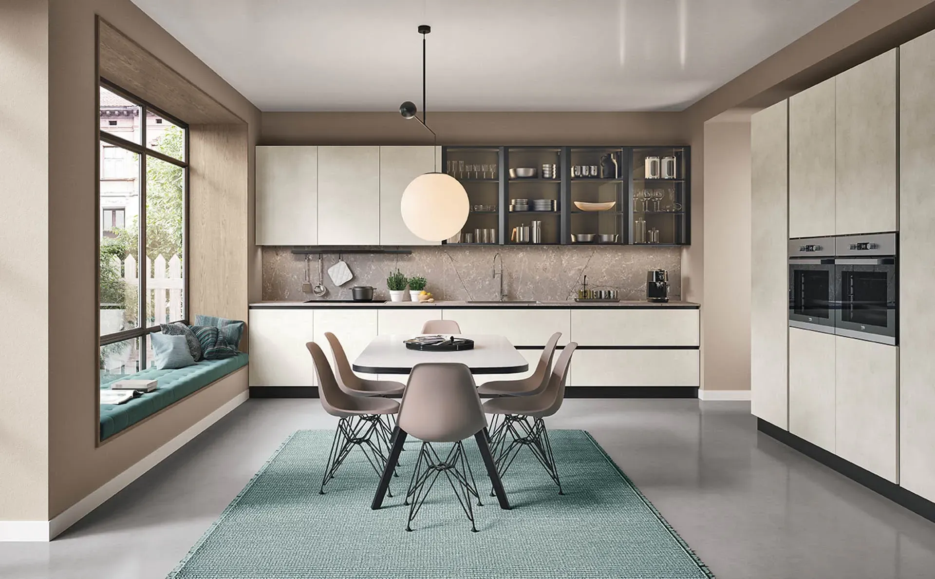 Una cucina con tavolo e sedie