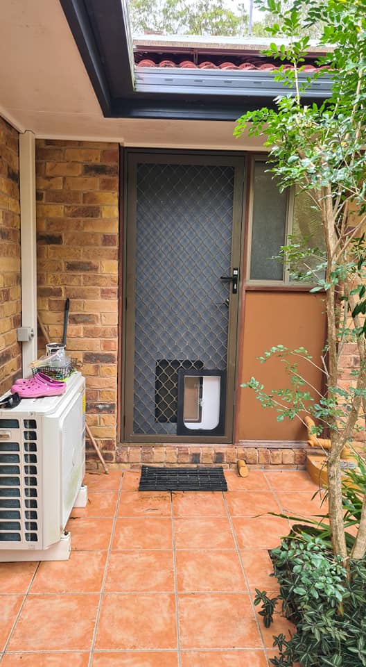 A Door with Screen and Dog Door — Quality Custom Screens in Caloundra, QLD