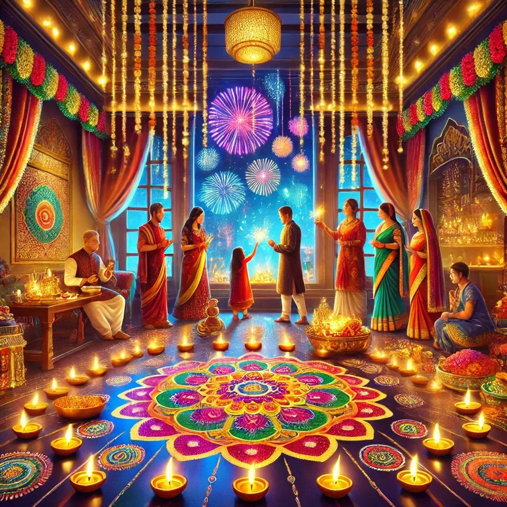 A group of people are standing around a circular pattern of candles.