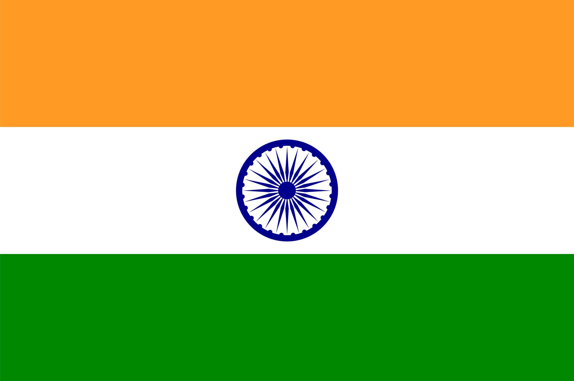 The flag of india is orange , white and green with a blue circle in the middle.