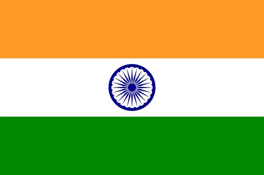 The flag of india is orange , white and green with a blue circle in the middle.