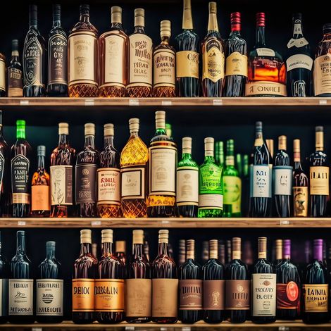 A man wearing a turban is smiling in front of a shelf full of wine bottles