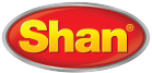 The logo for shan is a red oval with yellow letters.