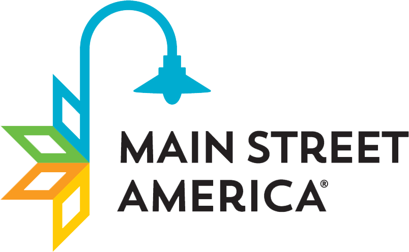 A logo for main street america with a street light