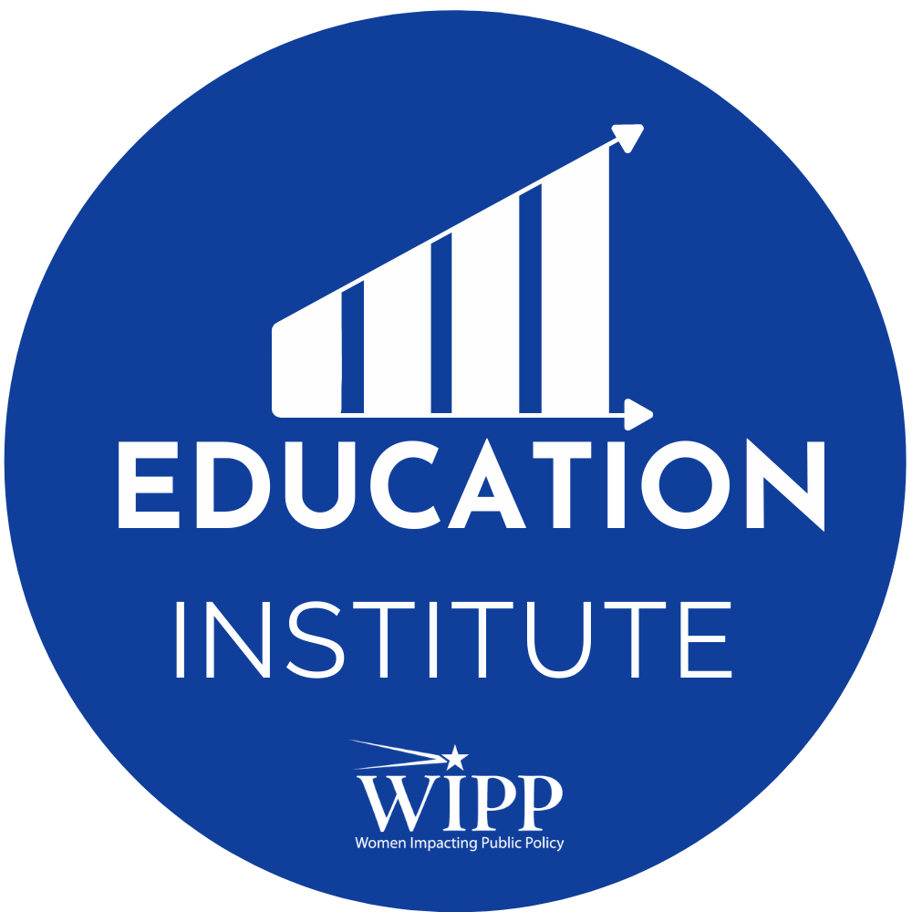 A blue circle with the words education institute on it