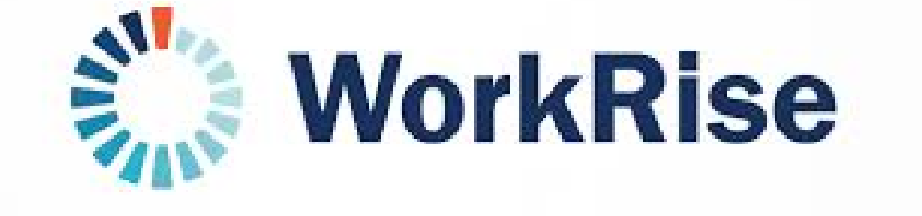 A logo for workrise with a blue and red circle in the middle.