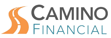The logo for camino financial shows a road and the words `` camino financial ''.