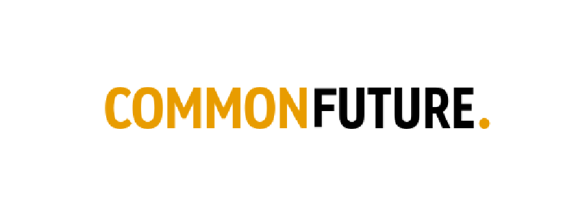 The logo for common future is yellow and black on a white background.