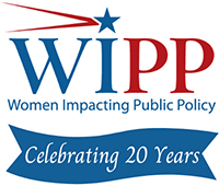 A logo for women impacting public policy celebrating 20 years