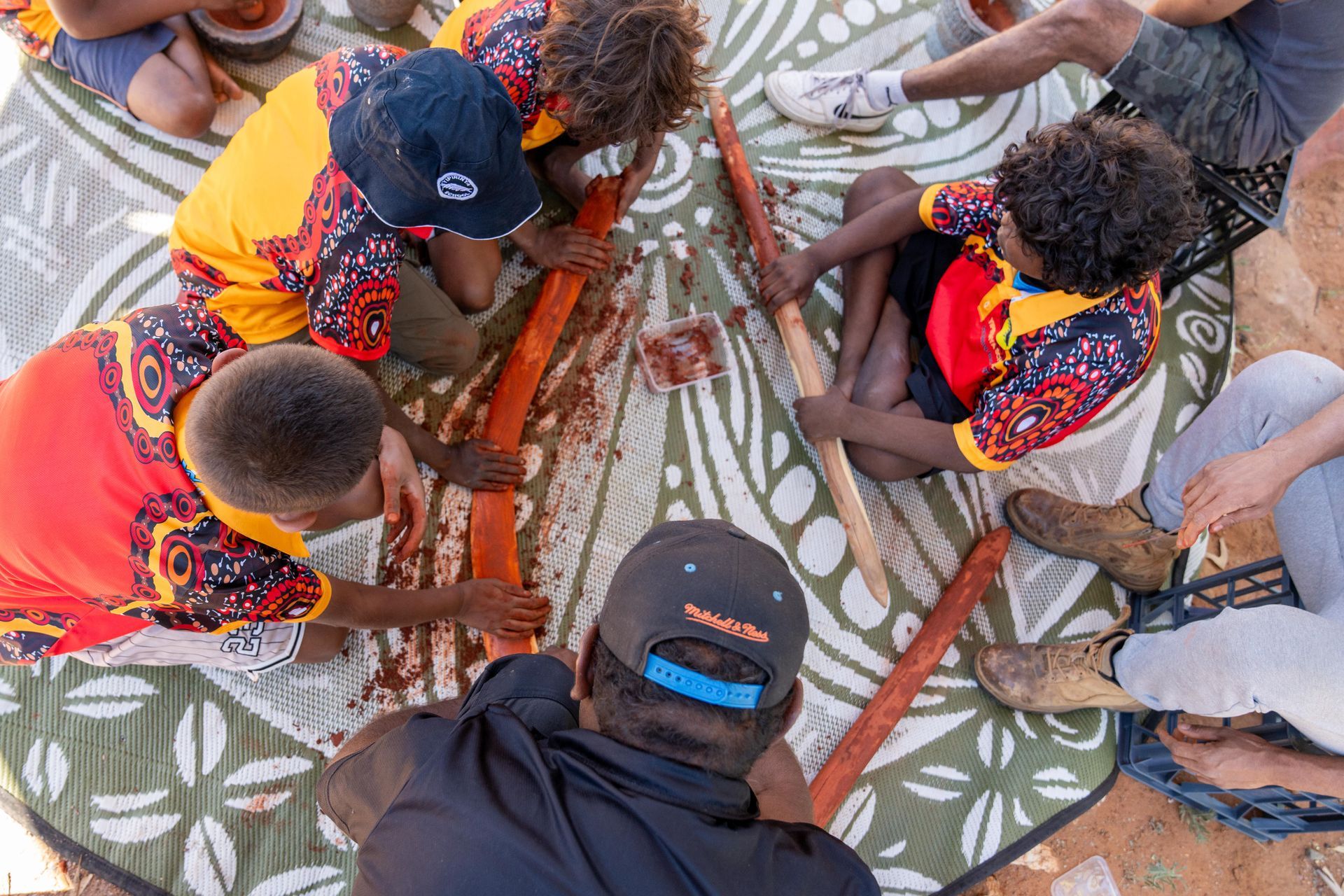 A group of people are sitting around a table.