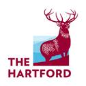 The hartford logo is a red deer standing on top of a hill.