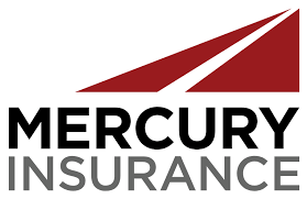 The logo for mercury insurance is a red triangle with a white line going through it.