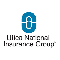The logo for utica national insurance group is blue and white.