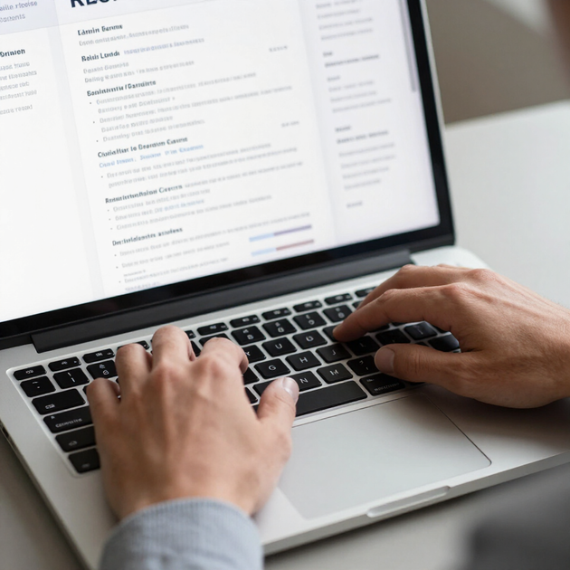 Hands typing on a laptop with a document open on the screen