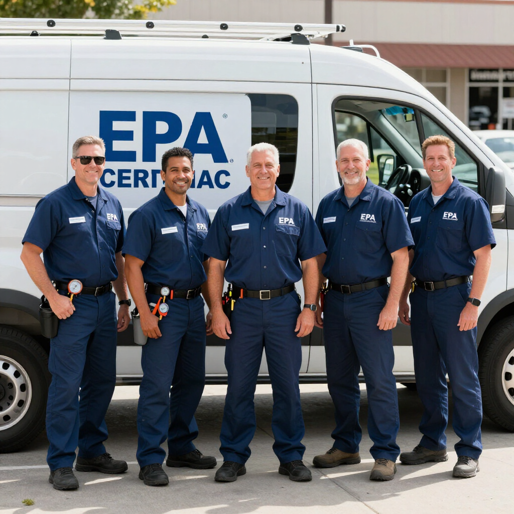 Four EPA CERTAC team members stand in uniform beside a white response van.