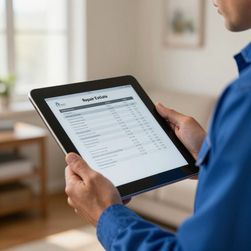Person holding a tablet showing a medical-style form in a bright room