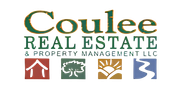Coulee Real Estate & Property Management LLC logo with four colored square icons beneath