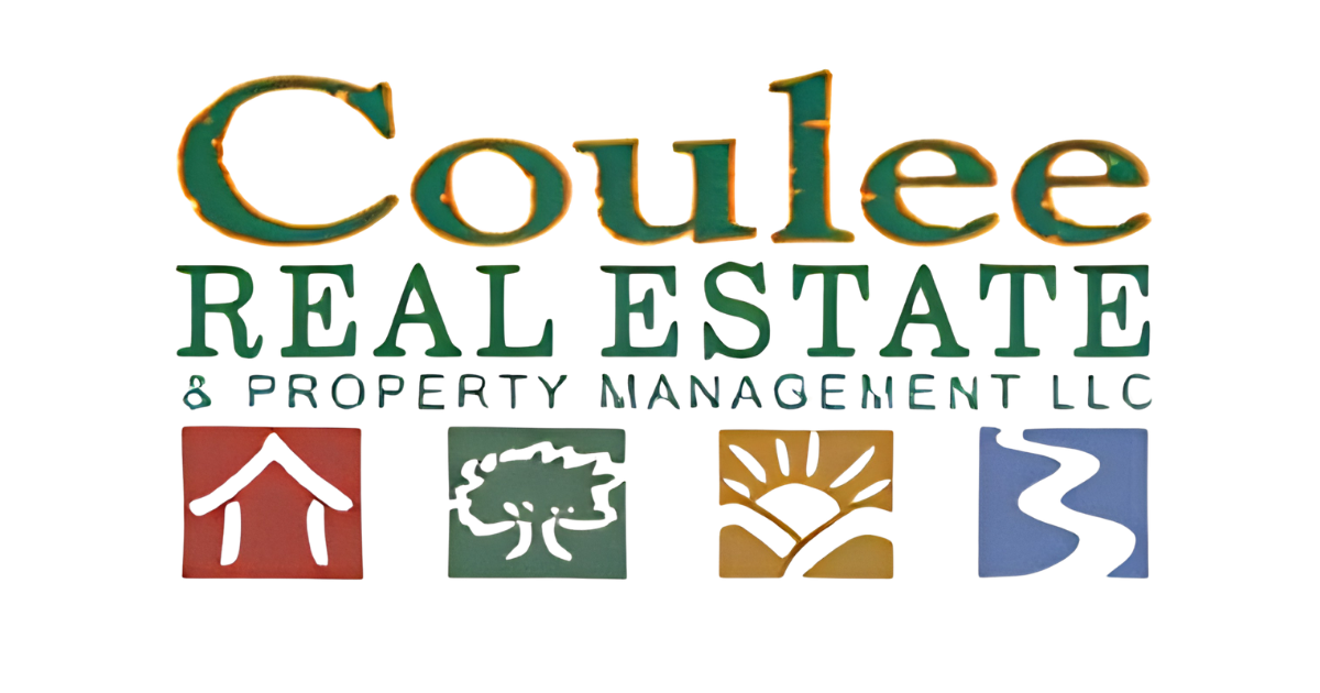 Coulee Real Estate & Property Management LLC logo with four colored square icons beneath