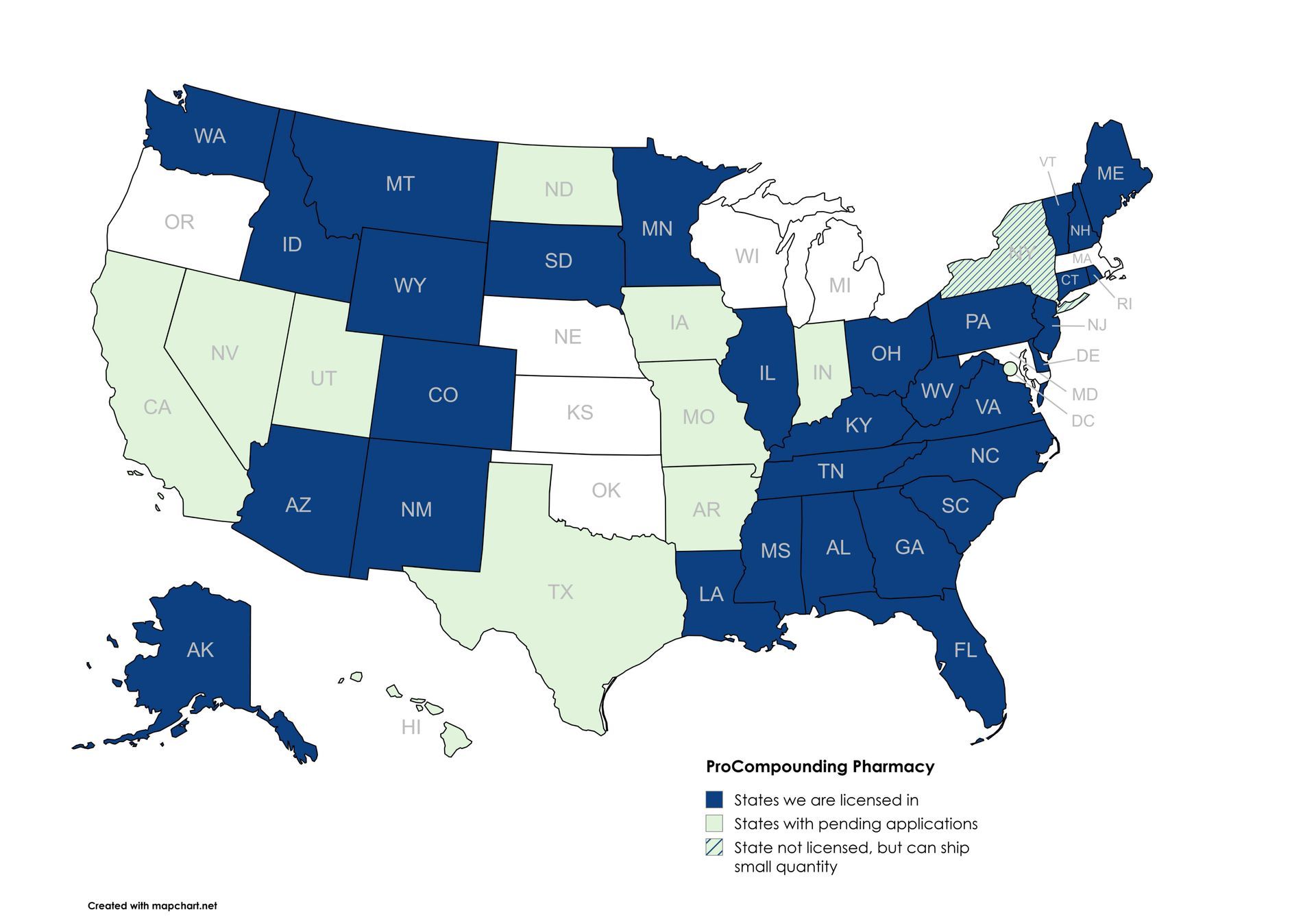 A blue and white map of the united states