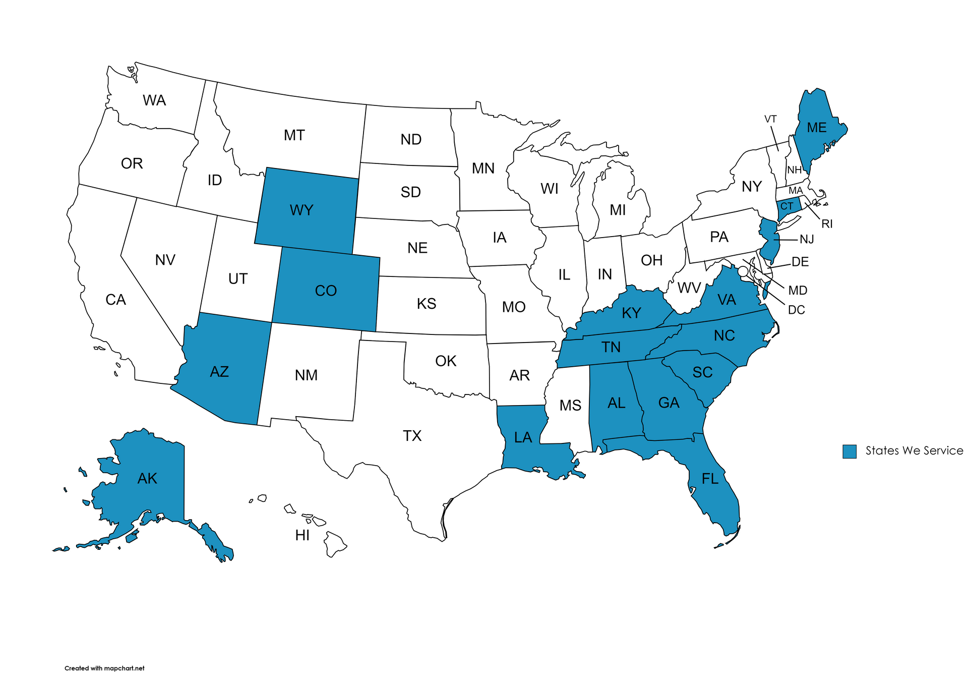 a blue and white map of the united states