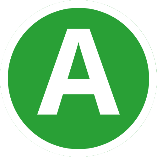 white letter A inside a green circle