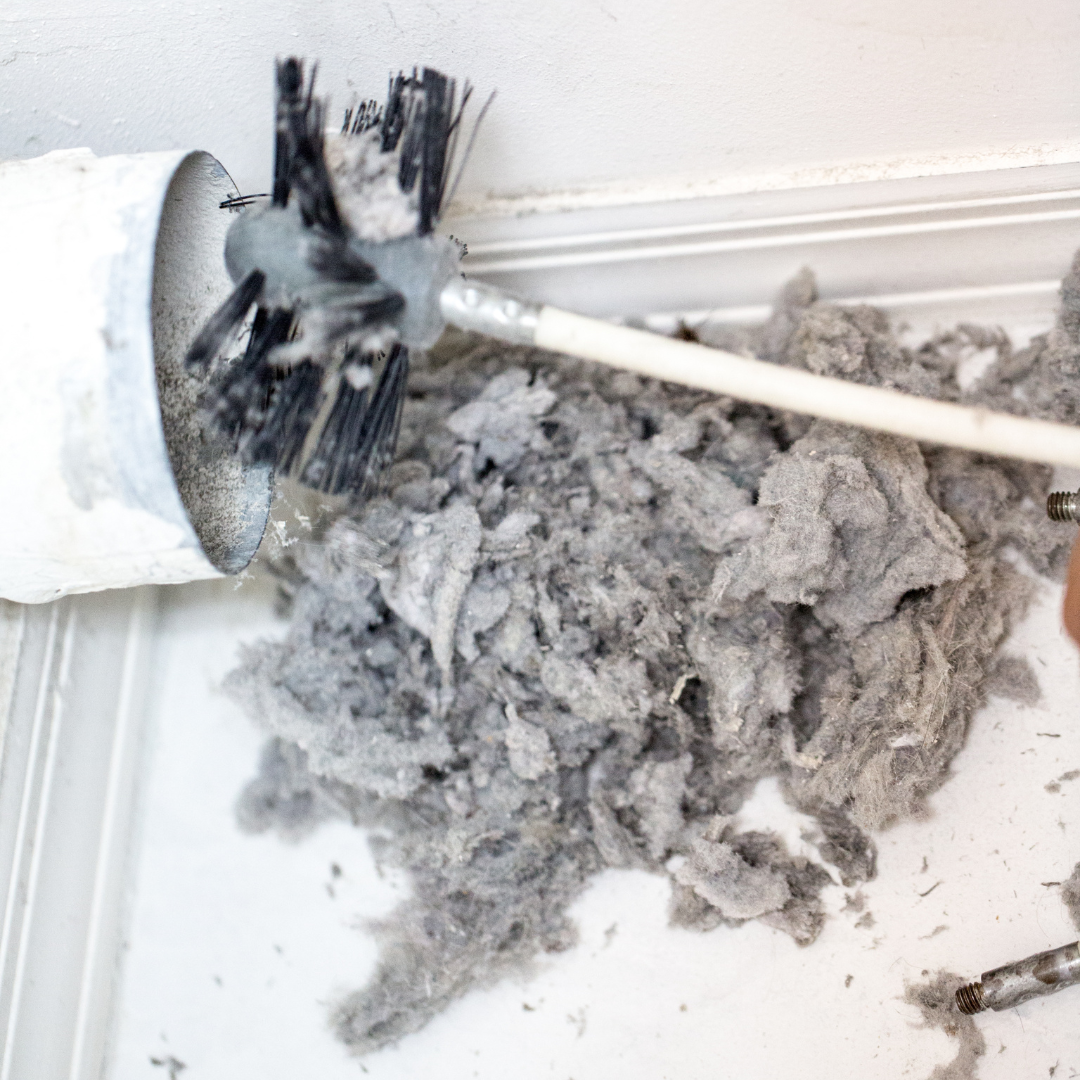 A person is cleaning a vacuum cleaner with a brush.
