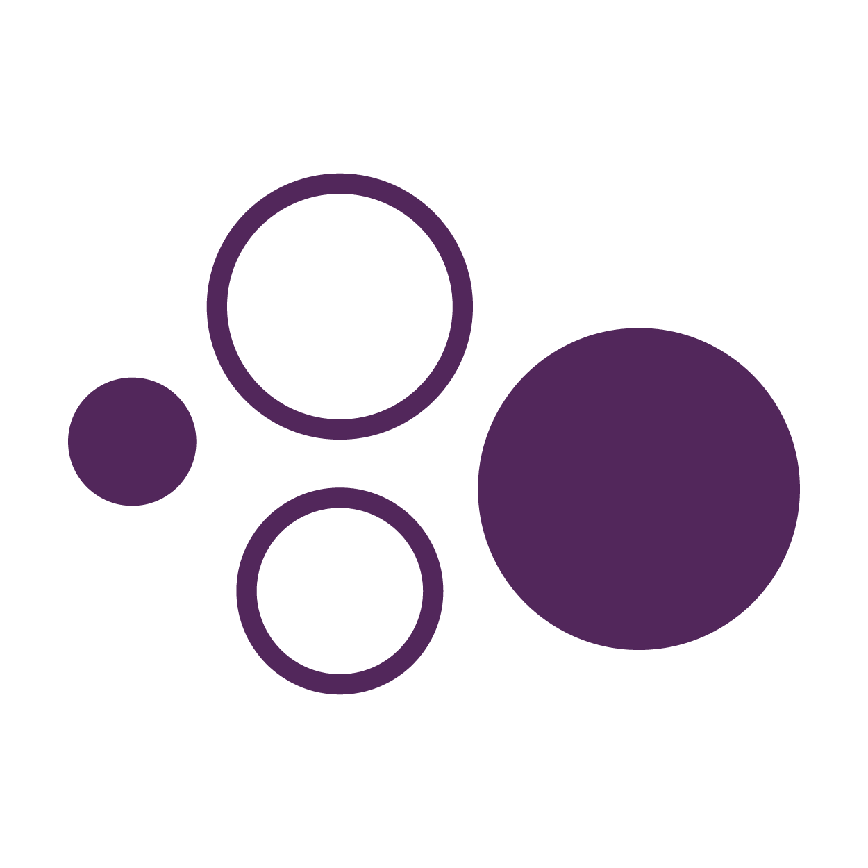 A purple circle with three circles around it on a white background.