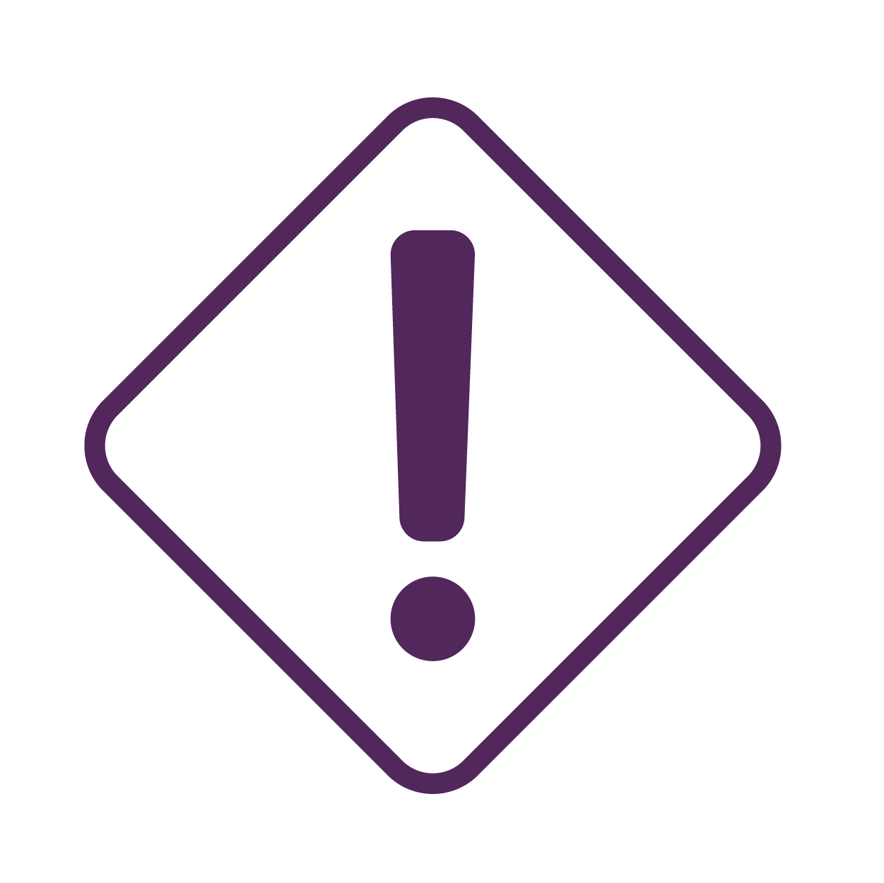 A purple exclamation point sign on a white background.