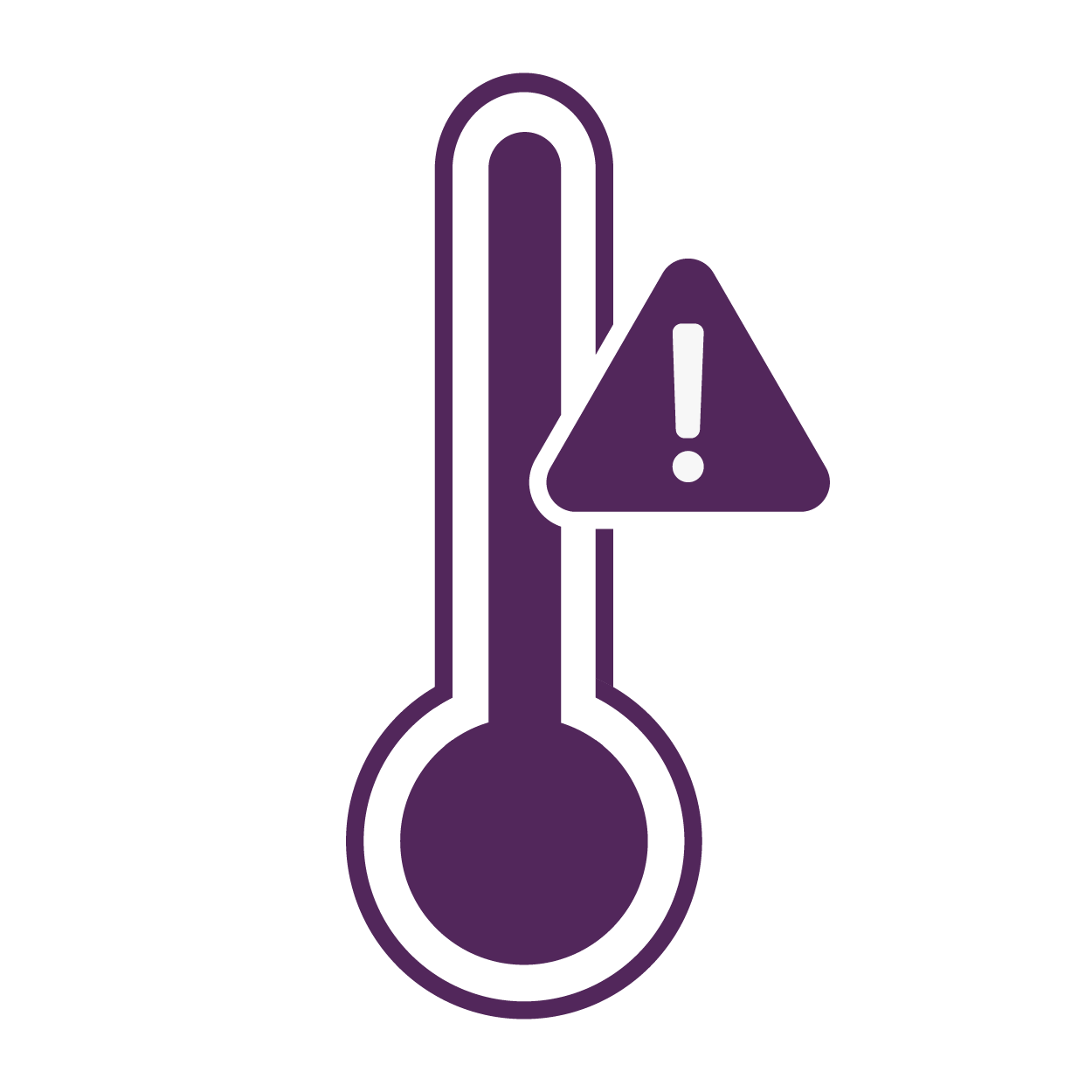 A purple thermometer with overheating warning sign attached to it.