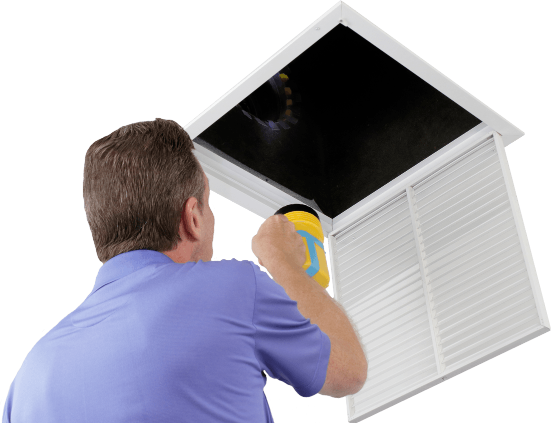 Professional inspecting air vent before cleaning