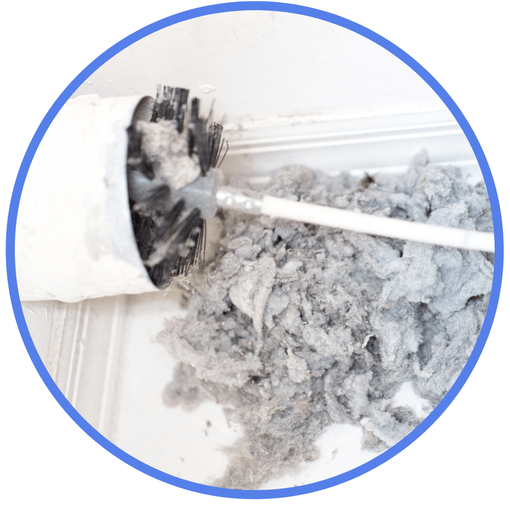 dryer vent being cleaned with a round brush