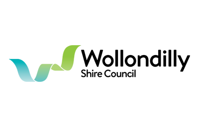 Wollondilly Shire Council logo with green and teal leaf design and black text
