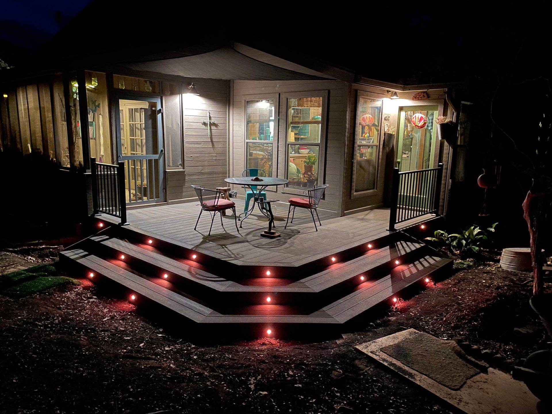 LED lit deck at night red