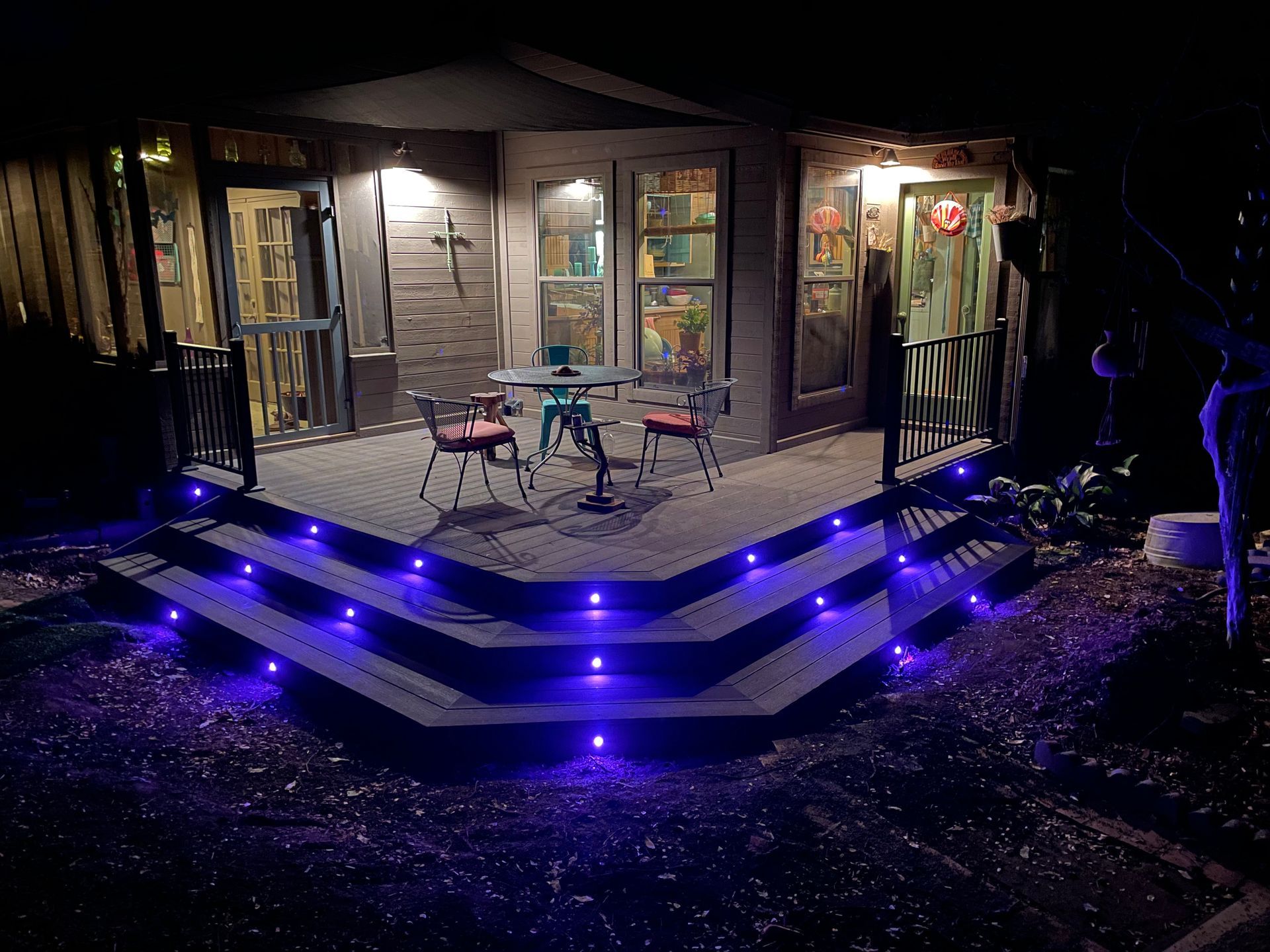 cozy deck with color changing lights