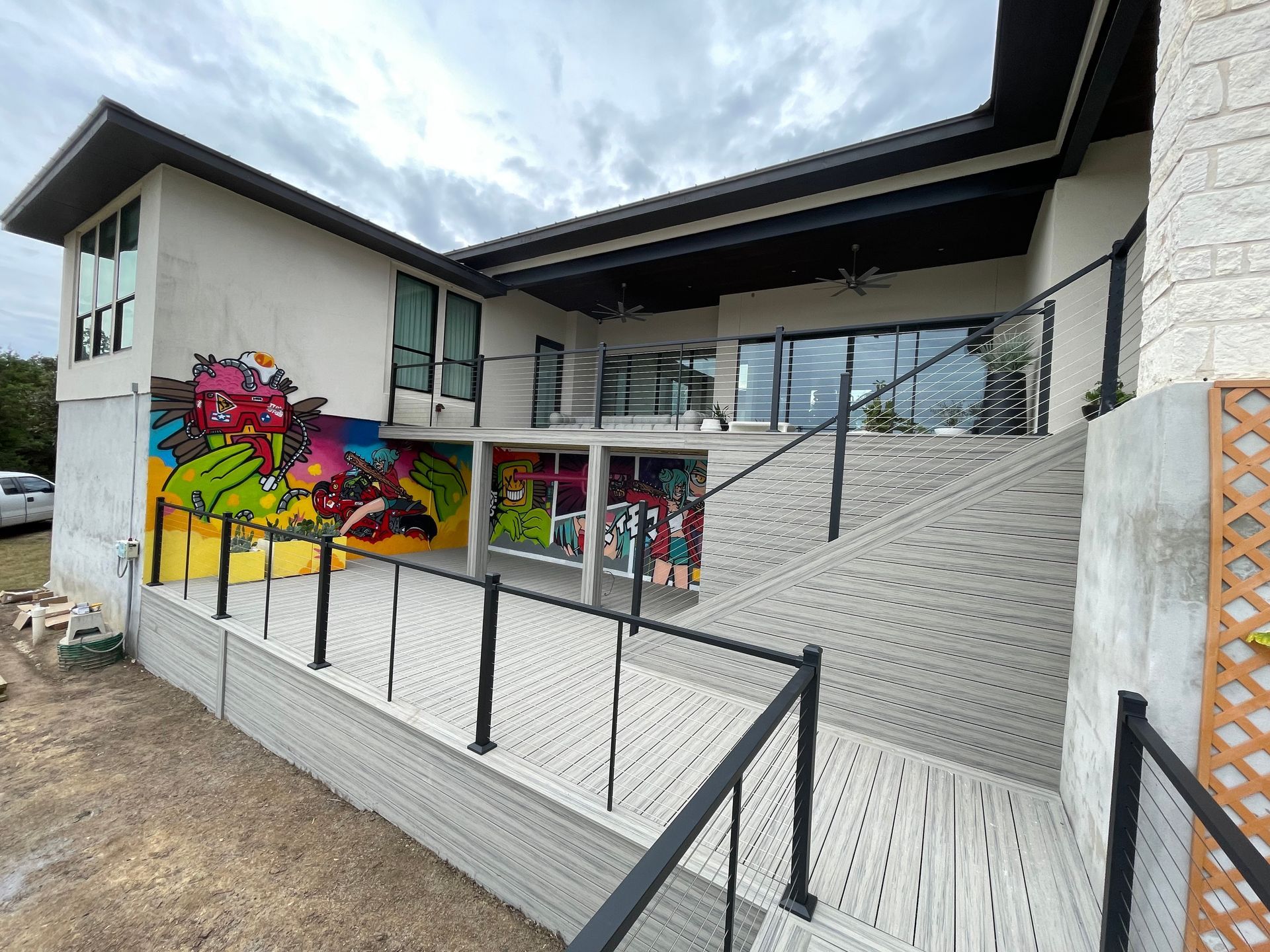 modern deck on large house