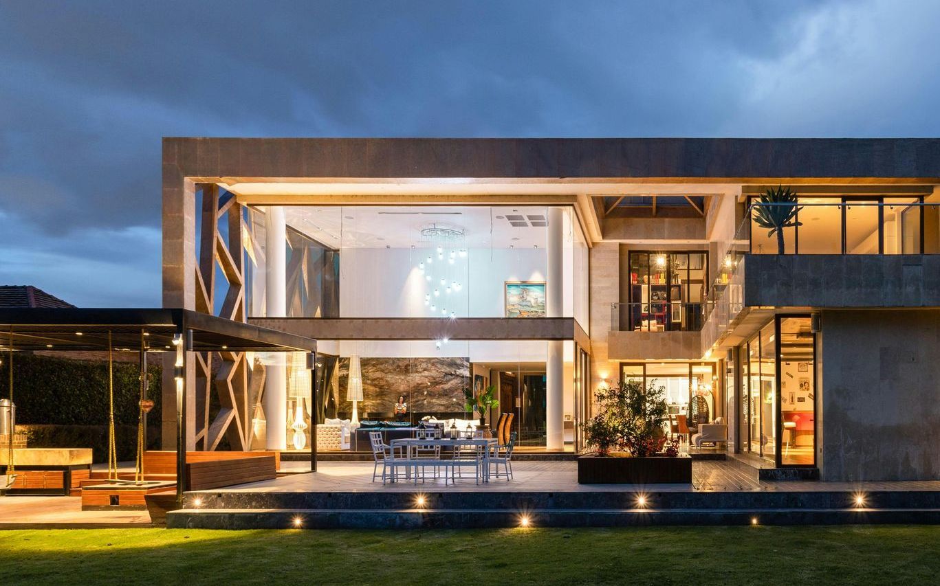 modern house with deck equipped with LED lights