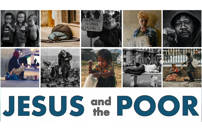 A collage of pictures with the words jesus and the poor