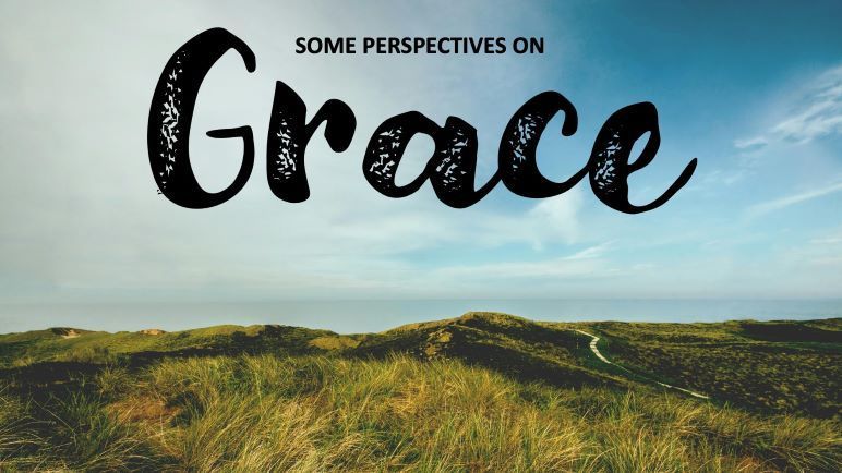 a poster for some perspectives on grace with a grassy hill in the background