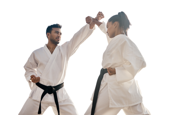 a group of children are practicing martial arts together .