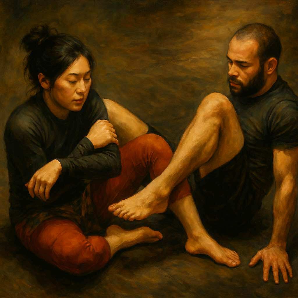 a group of people are practicing judo in a gym .