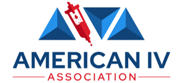A logo for the american iv association with a syringe in the middle